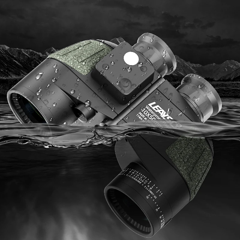 leaysoo Sea King 10X50 Marine professional binoculars with compass ranging High power HD outdoor telescope