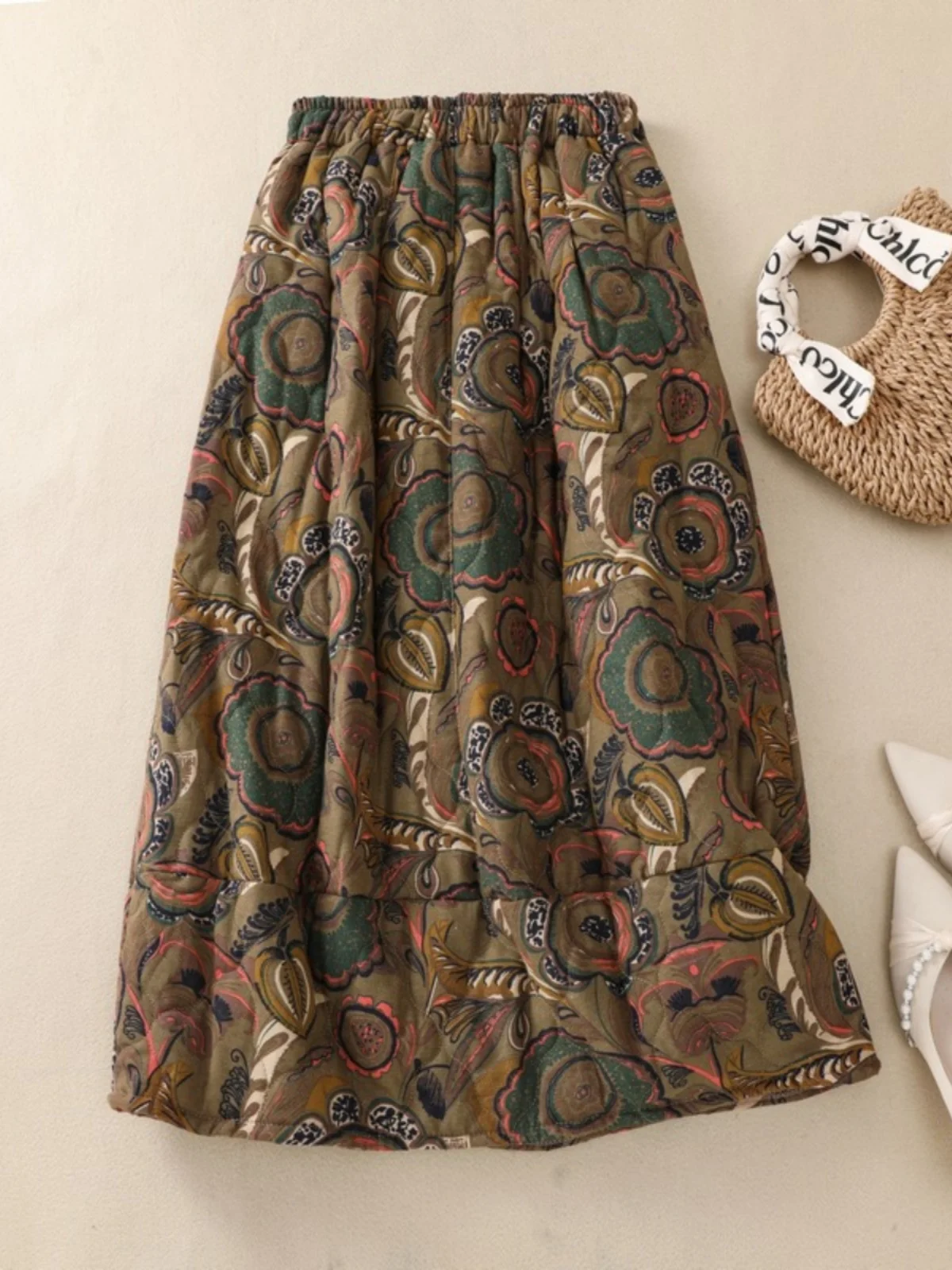 

Женская хлопковая юбка с принтом Thiened, осенне-зимняя юбка-миди трапециевидной формы с высокой талией, теплые расклешенные юбки для поездок на работу