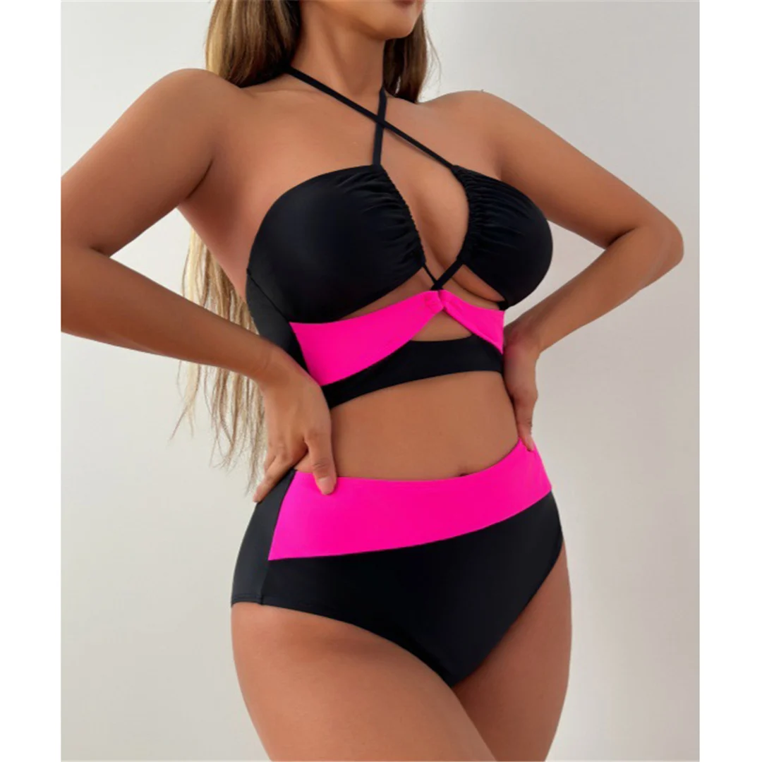S - XL Neuer, zweiteiliger Bikini mit Halterneck und hohem Bund, Badeanzug für Damen, Badebekleidung, Bather Swim V7517 – Detail 4