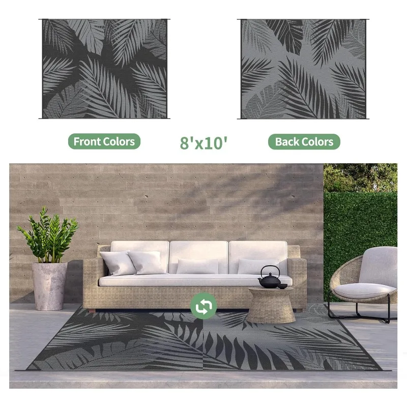 Outdoor Rug 8' x 10' Waterproof for Patios Clearance, Reversible Outdoor Plastic Straw Camping Rug Carpet,