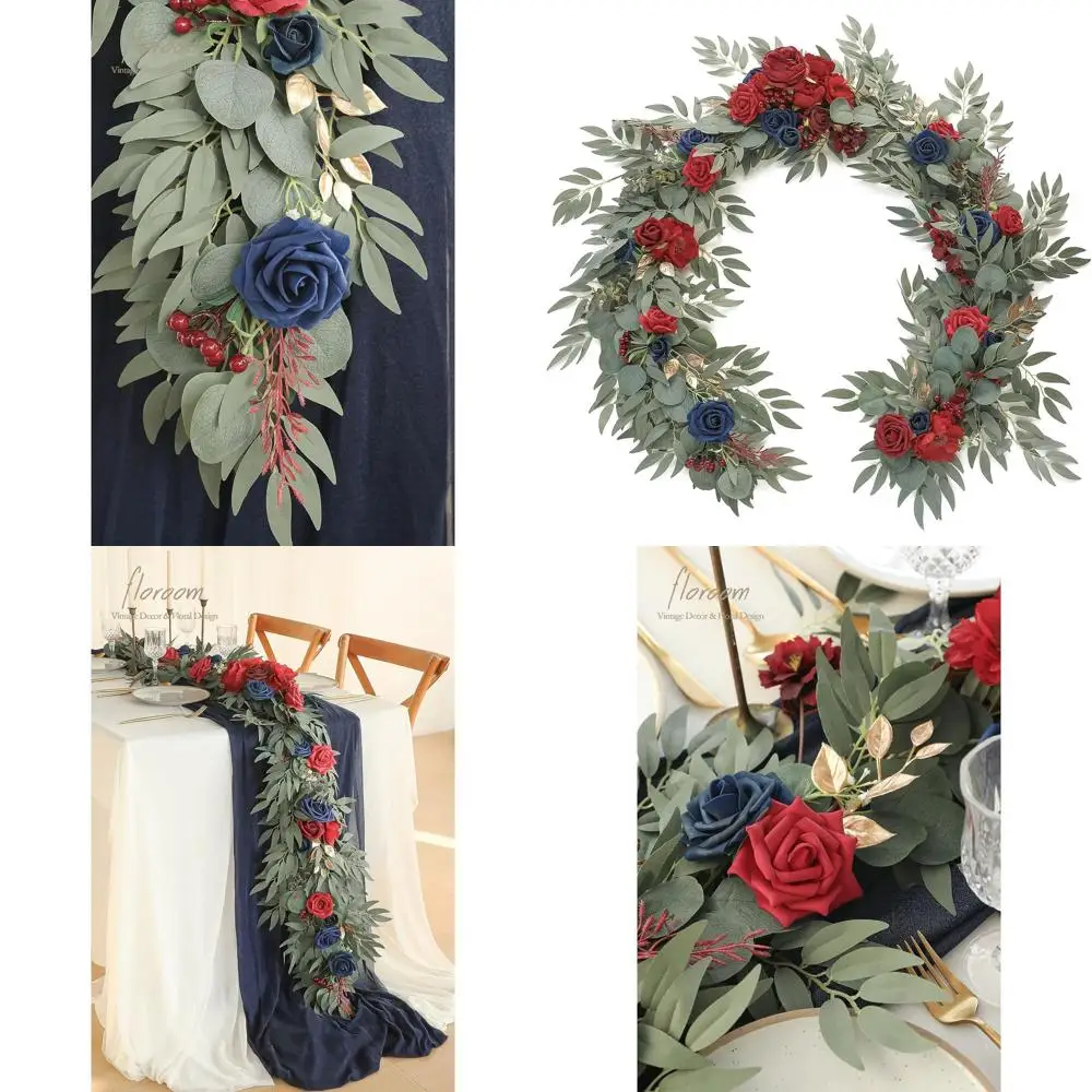 

Искусственная гирлянда из эвкалипта длиной 6 футов с цветами и зеленью, идеально подходит для свадебных композиций и украшений для вечеринок, цвет темно-синий B