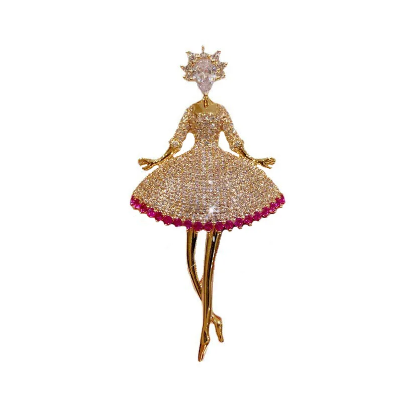 OKILY Super Beautiful French Retro Zirconia Dancing Ballet Girl Brooch Pins Elegant CZ Ballerina Broches Mujeres Boda Joyeria image 4