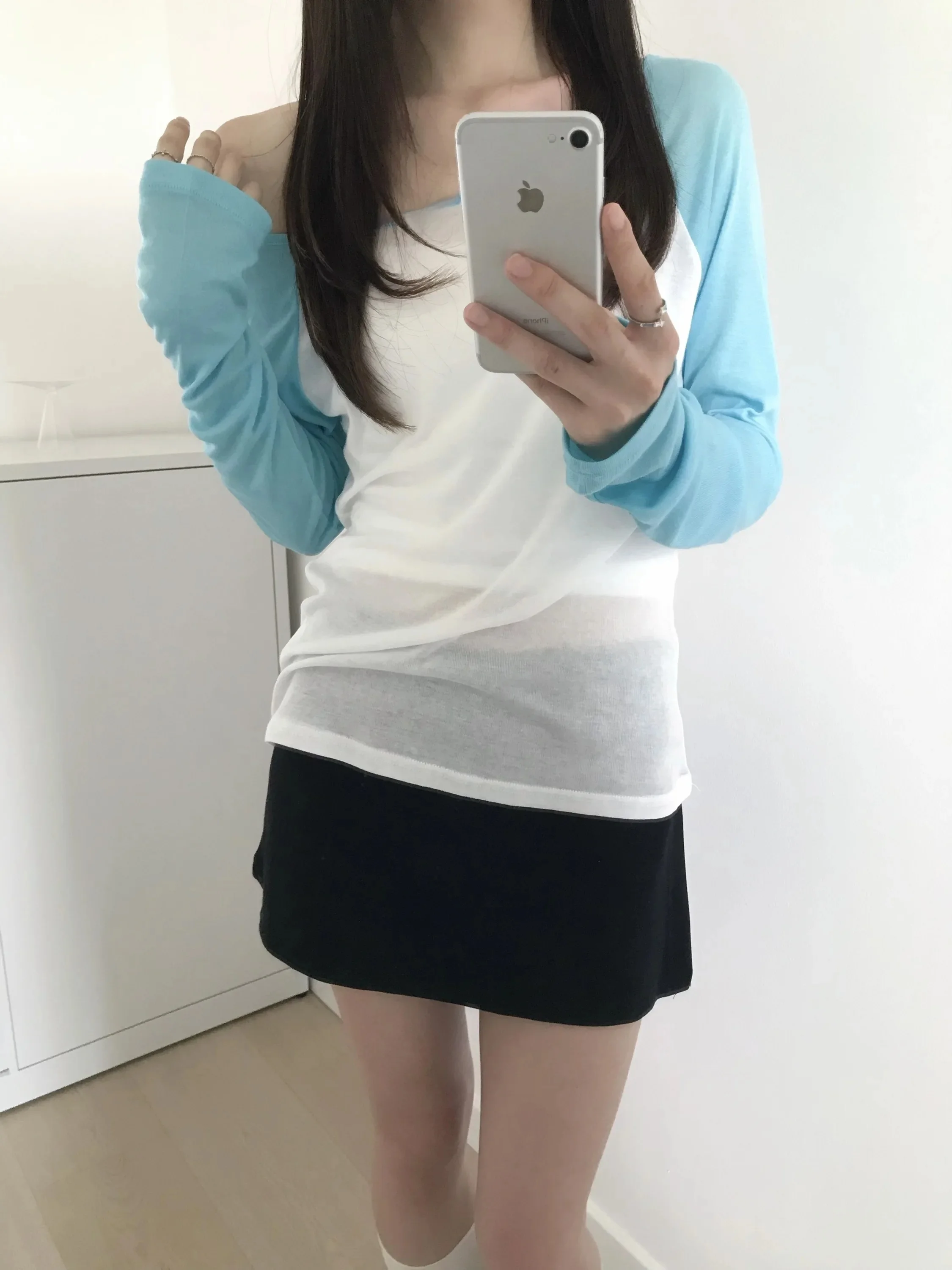 Trendy Japanese Light Asia Retro Academic Style Long Sleeve Thin Color Block Silk Top Women's High Waist Cotton Polyester T-s...