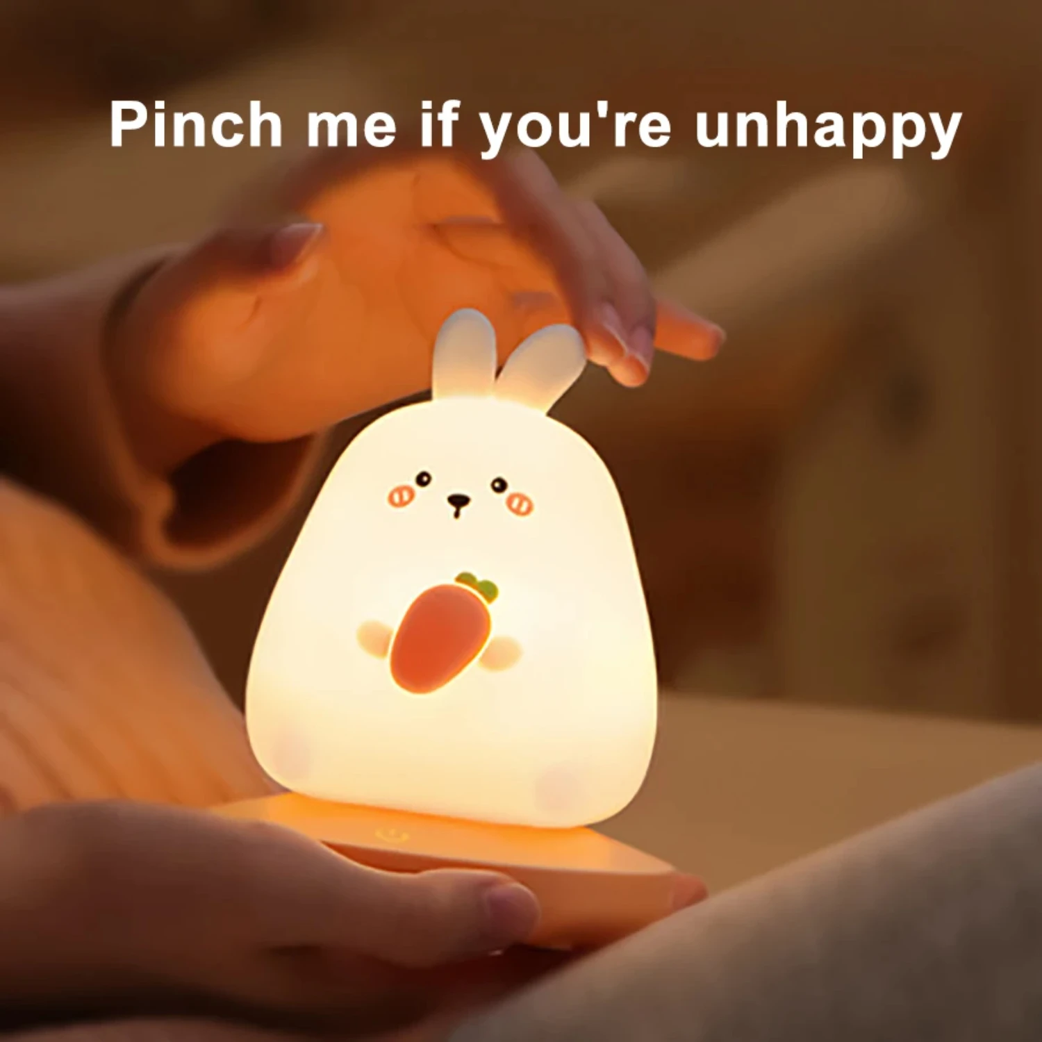 New Silicone Night Light Cute Pear Rabbit Bedside Lamp Touch Sensor Dimmable Rechargeable Night Lamp   Baby Bedroom Decor