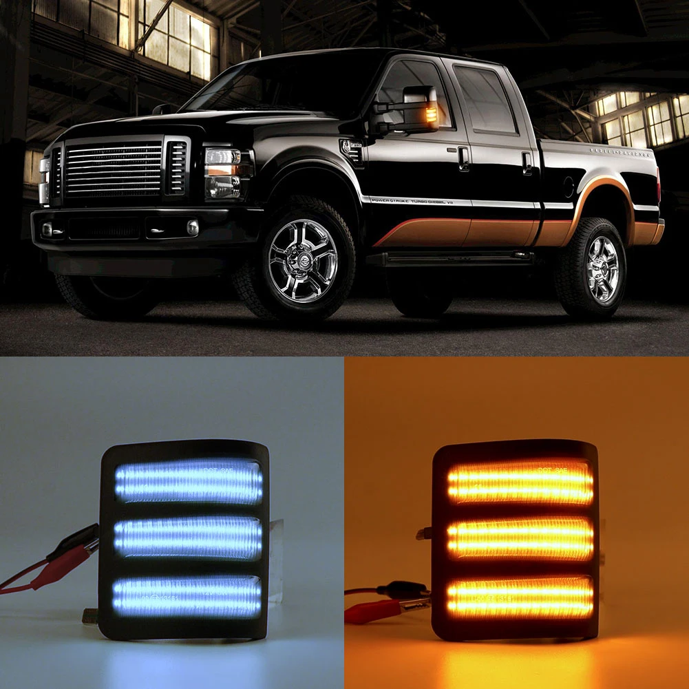 

For Ford F250 F350 F450 F550 08-16 White Yellow LED Turn Signal Light Side Mirror Rearview Blinker Lamp Truck Car Accessories