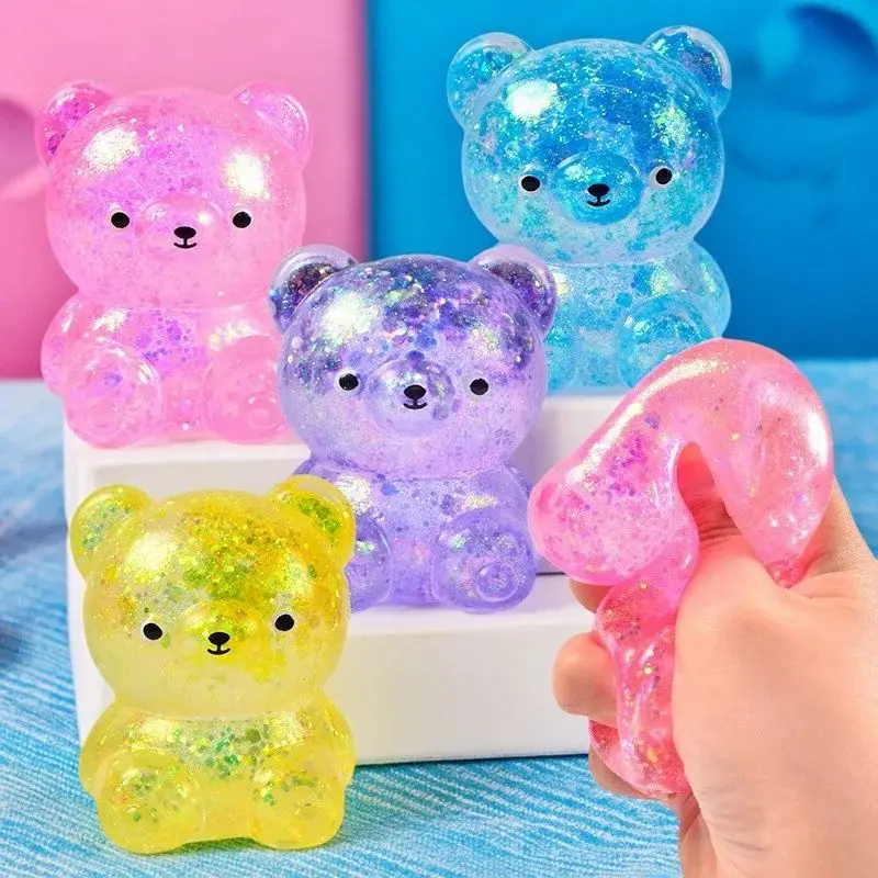 Fidget Bear Toy Squid Sparkling Soft Candy Bear Needoh Cute Animal Anti Stress Soft Resting Squeezing Toy Pinching