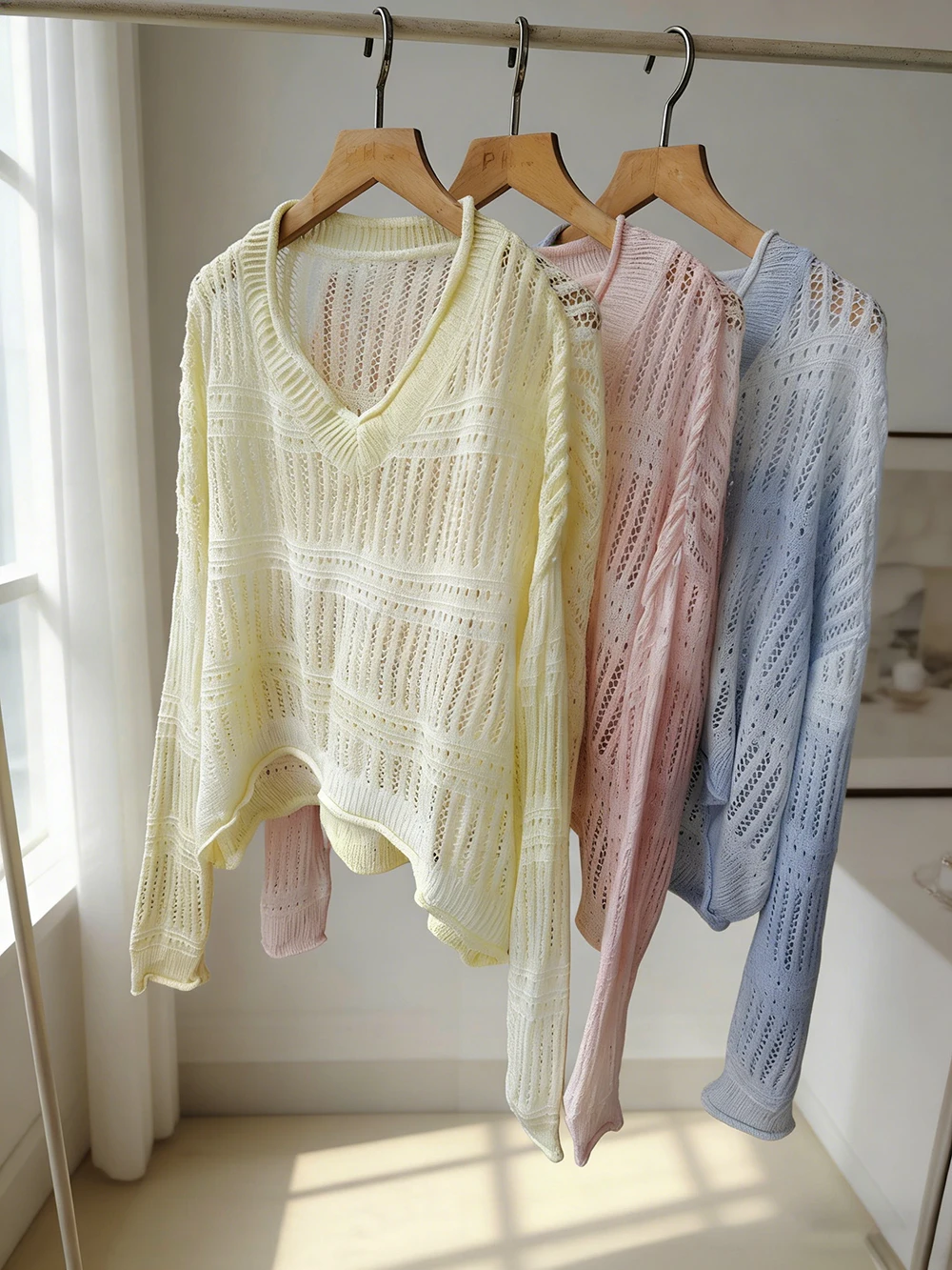 Women Knit Hollow Out Crochet Sweater Long Sleeve Summer Beach Top Pullovers Female Clothing Mesh Shirt Sexy Club Streetwear