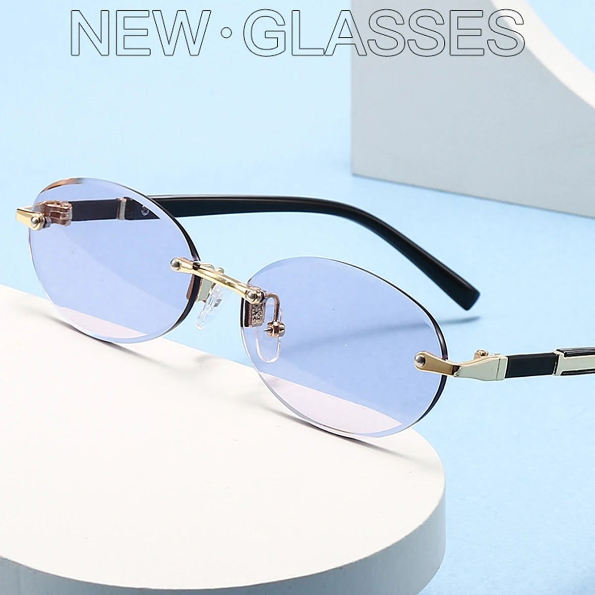 Trendige Sonnenbrille mit geschnittenem Rand, personalisierbar, ovaler Rahmen, neue rahmenlose Spicy Girl Hip-Hop-Sonnenbrille, Metall-DAMEN-Sonnenbrille, Herren-Su – Detail 17