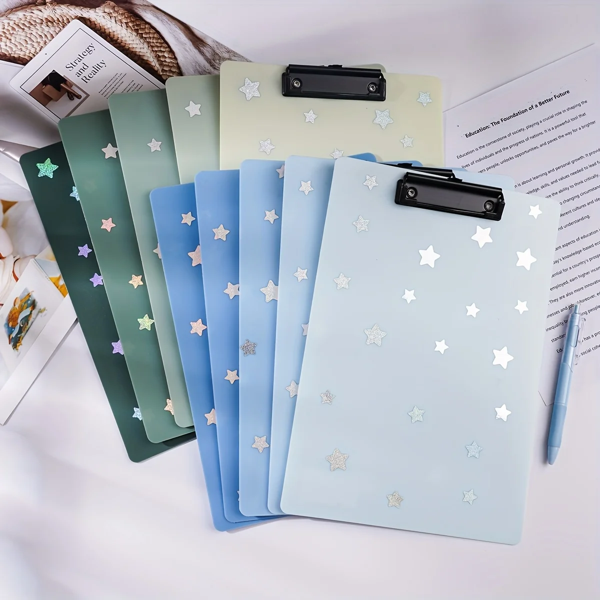 5pcs gradient color folder board shiny stars A4 writing drawing pad board clip test paper archive office supplies stationery