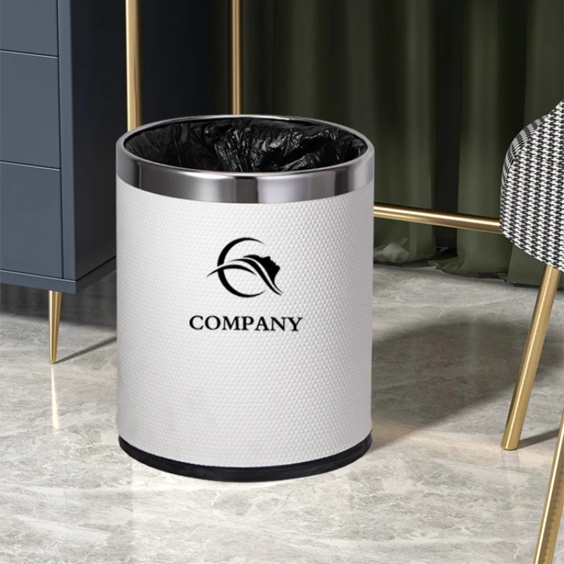 

Stylish Leather Trash Bin, Large Open Waste Basket, Luxury Living Room Paper Bin, Double-Layer Leather Paper Basket for Home