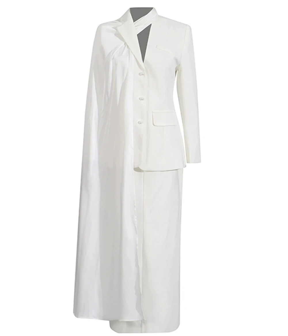 Modischer Freizeitanzug für Damen, 2025, Sommer, neues Band, Schalkragen-Design, langärmelig, langer Rock-Anzug – GZXX903