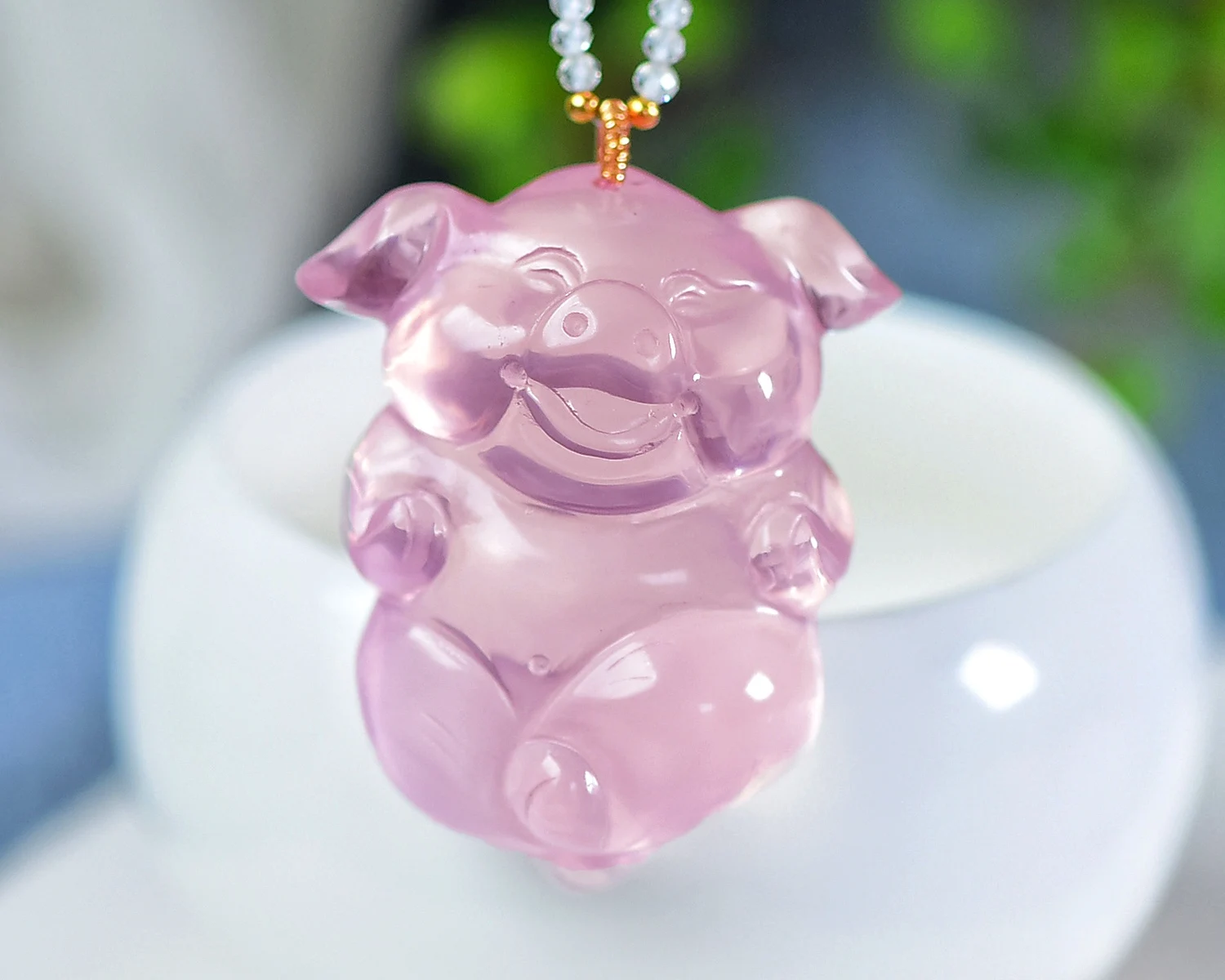 Natural Rose Quartz Pendant Necklace Rose Quartz 44*36*22.2mm Pig Crystal Jewelry AAAAA