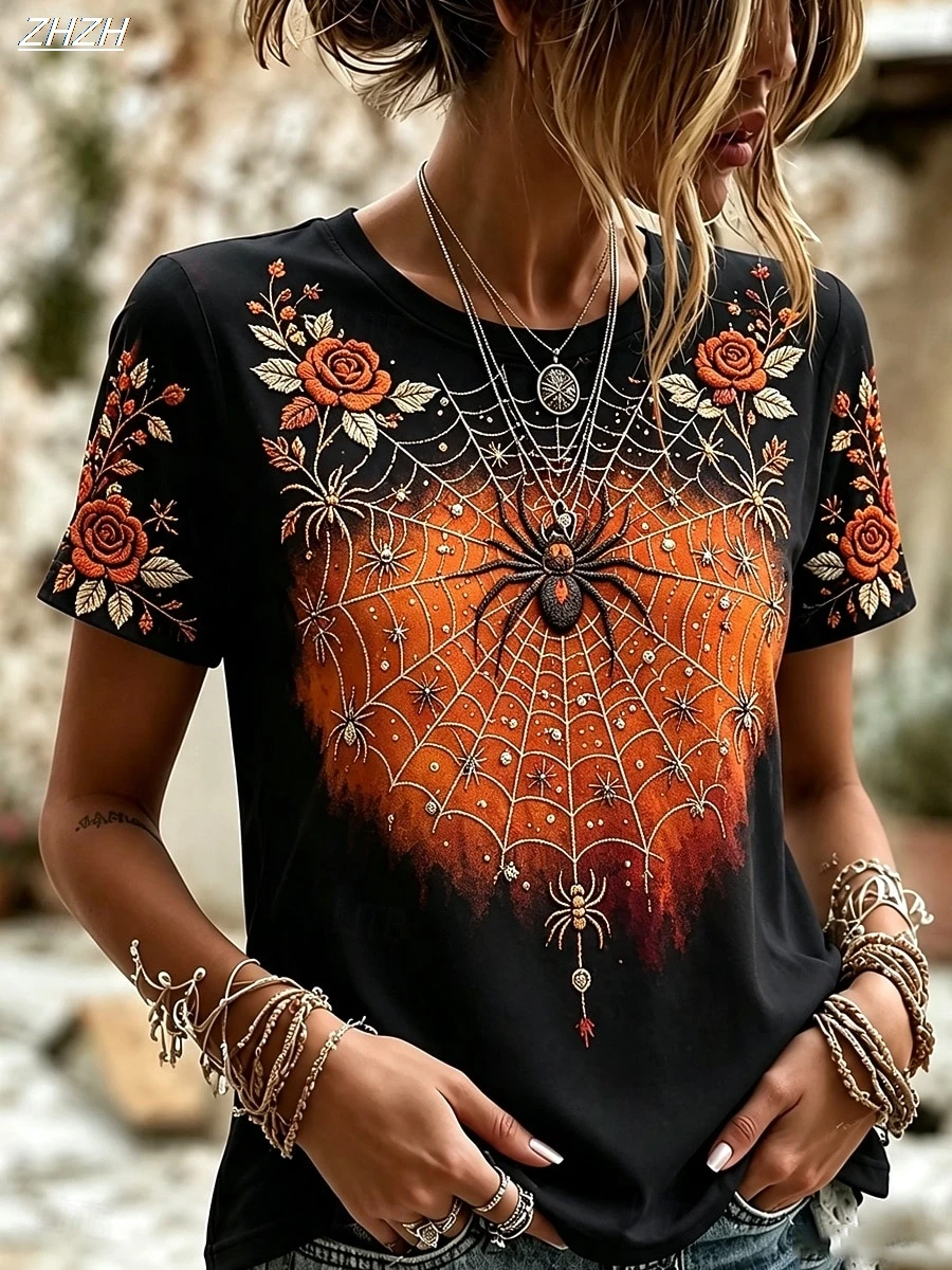 Halloween Women's T Shirt Print Graphic Vintage Casual Trendy Short Sleeve Crew Neck Regular Tops