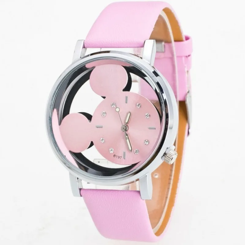 Simple Double-sided Hollow Mickey Quartz Watch, Belt Mickey Mouse Children's Watch