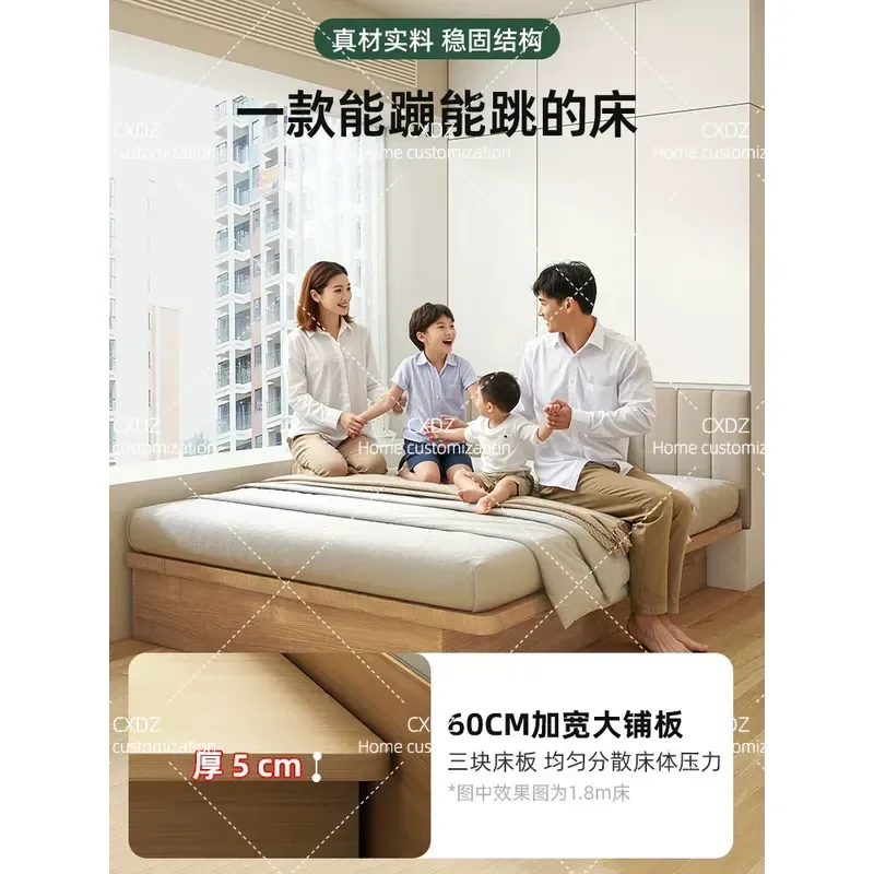 Zhiguang high box storage bed 1.5 meters single small apartment bedroom wardrobe integrated no bedside space saving platform