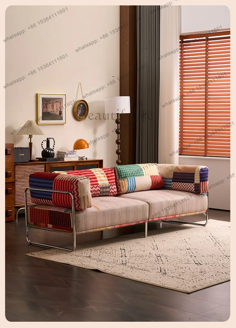 Rainbow sofa stainless steel fabric color matching antique dopamine color sofa