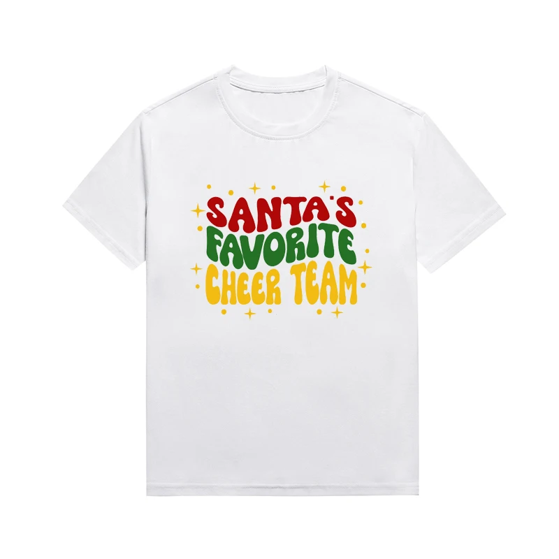 Santas Favorite Cheer Team Slogan Female Tees Christmas Aesthetic Clothing Basic Style Top Custom T Shirt For Women