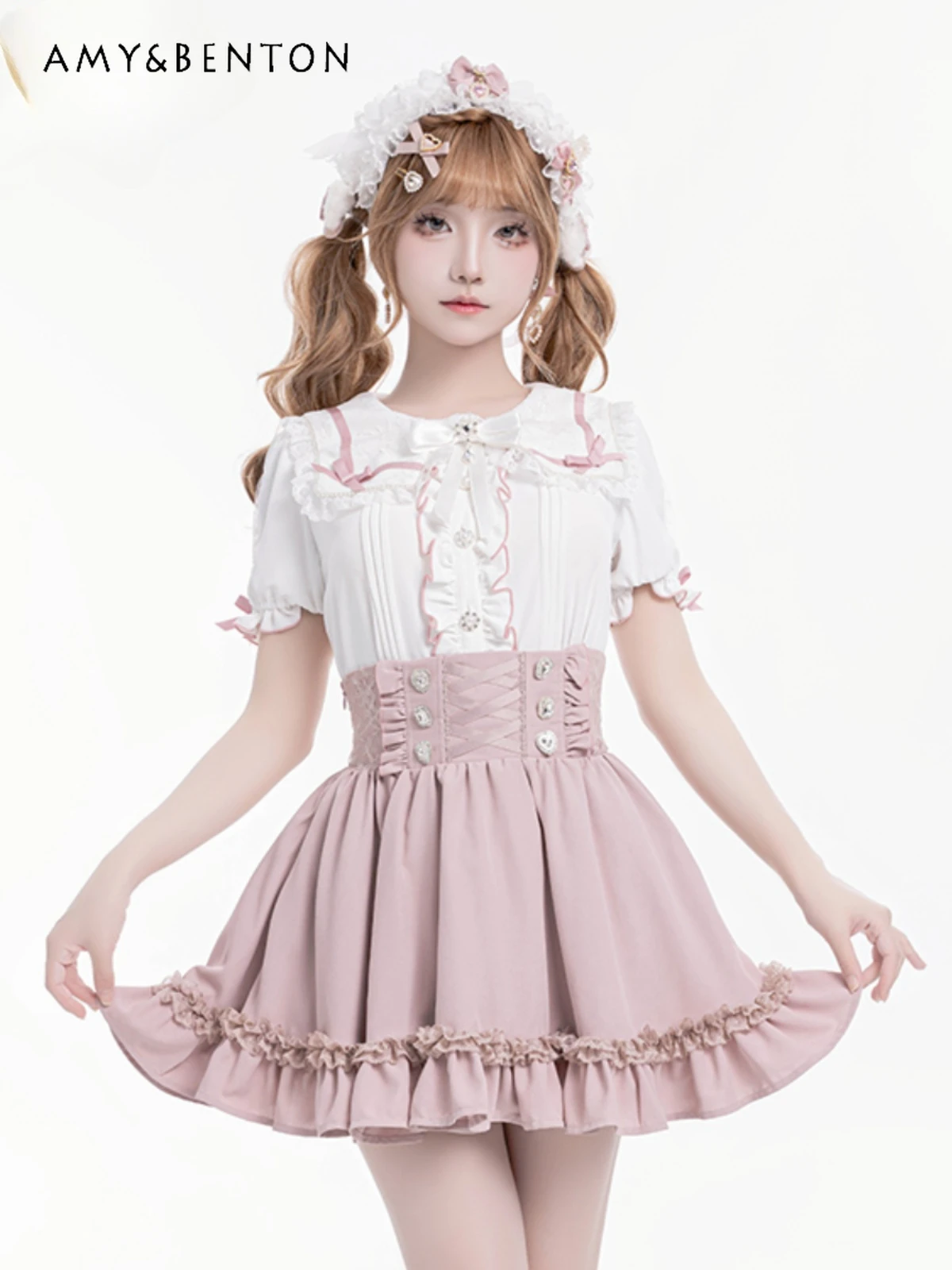 

Japanese Girl Sweet Cute Lace Cross Strap High Waist Slim Mini Skirt Lolita Mine A-line Skirt Women Summer New Y2K Black Skirt