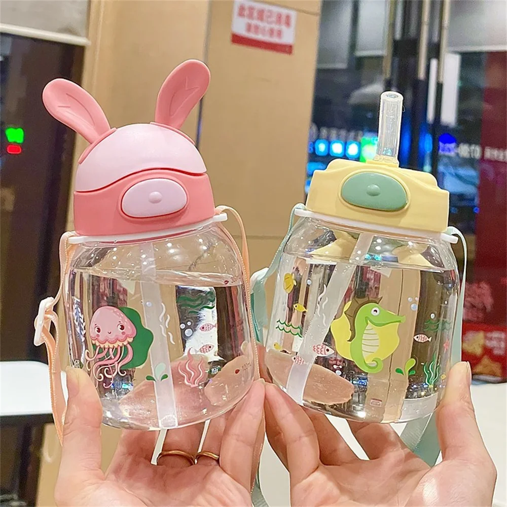 Suction Tube Cup Cute Cartoon Kindergarten Scale Small Water Cup Primary School Students School Special Plastic Water Bottle