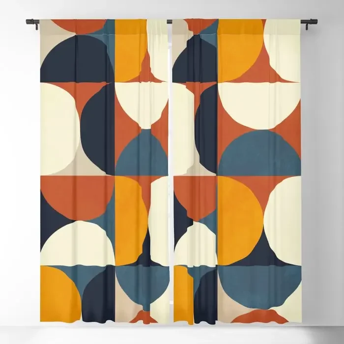 Mid Century Abstract Shapes Fall Winter Blackout Curtains Print Window Curtains for Bedroom Living Room Decor Window Treatments