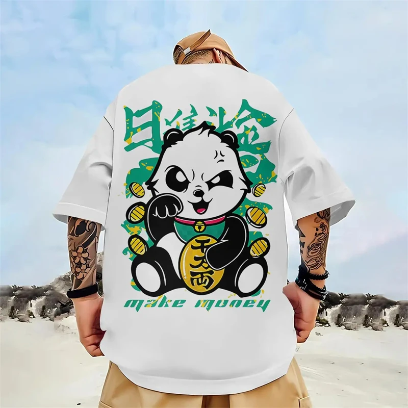 National Treasure Panda Men\'s T-shirt Summer New Cartoon 3D Printed Large Men\'s Short Sleeve Street Fashion Loose Men\'s Top