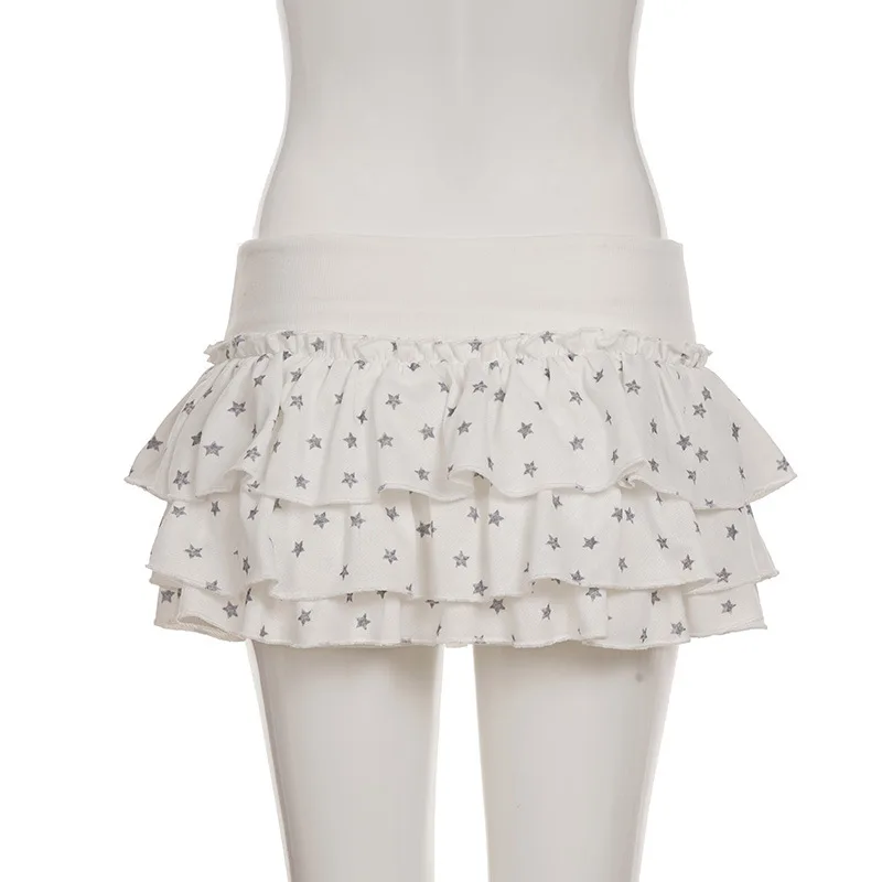 Korean fashion slimming drawstring star print sweet fashion cake skirt women
