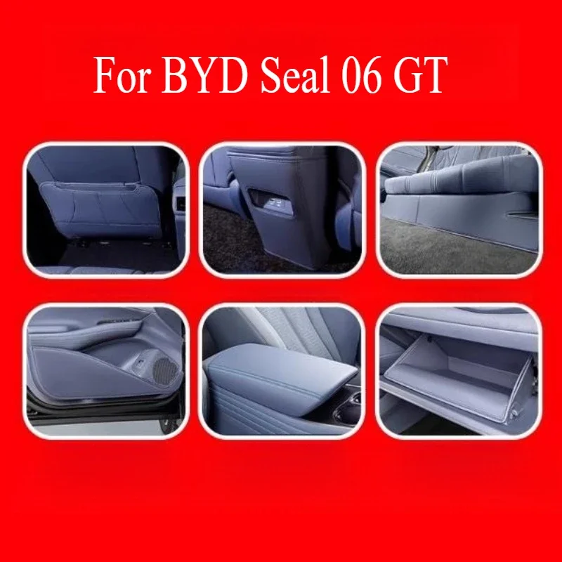 For BYD Seal 06 GT, Original Car Color Armrest Cover, Twilight Blue/Shell White Skin-Friendly PU Leather Central Control Protect
