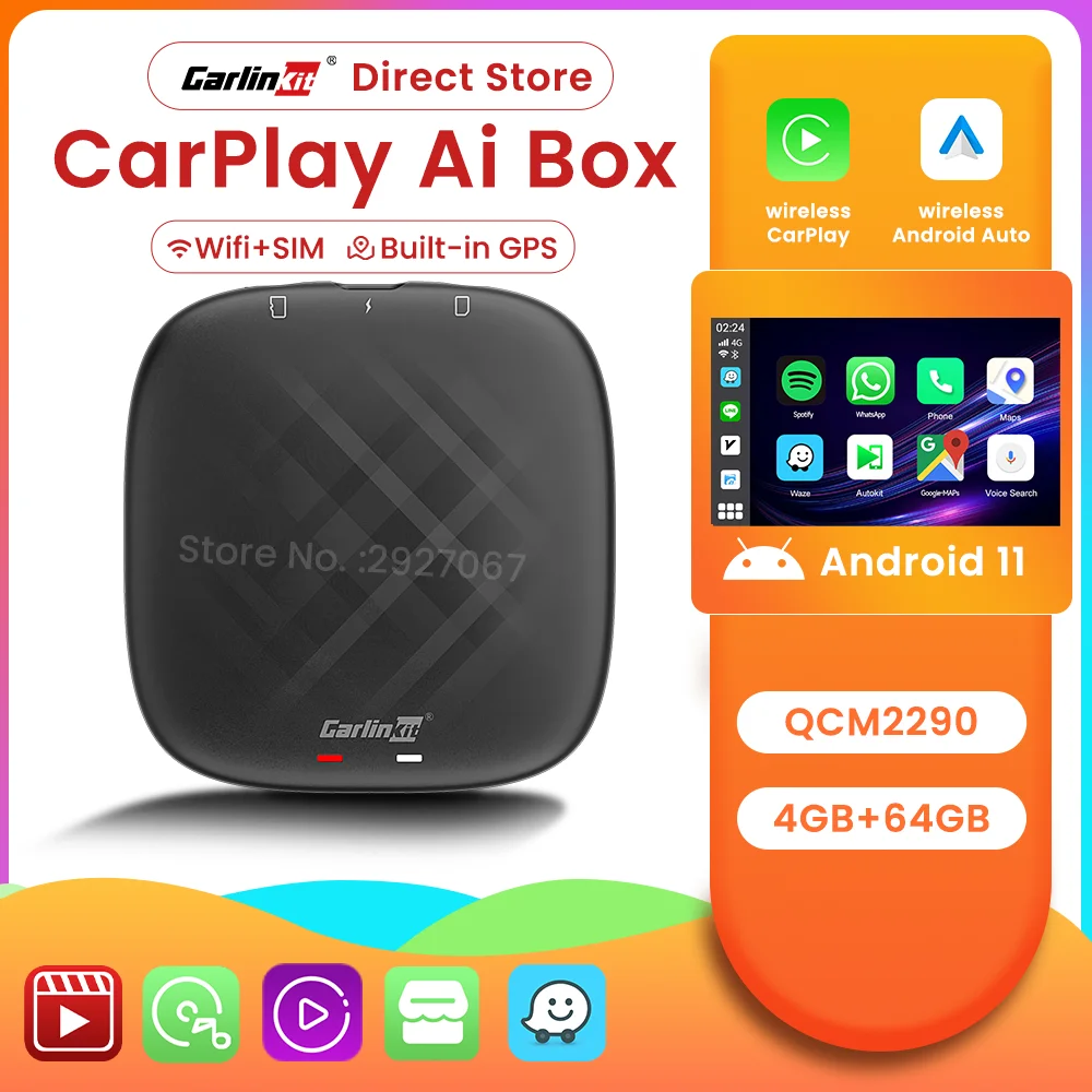 

CarlinKit Android 11 CarPlay Ai TV Box 4+64G 3+32G Wireless CarPlay Android Auto 4G LTE&Wifi Connect Streaming Box QCM2290 Mini