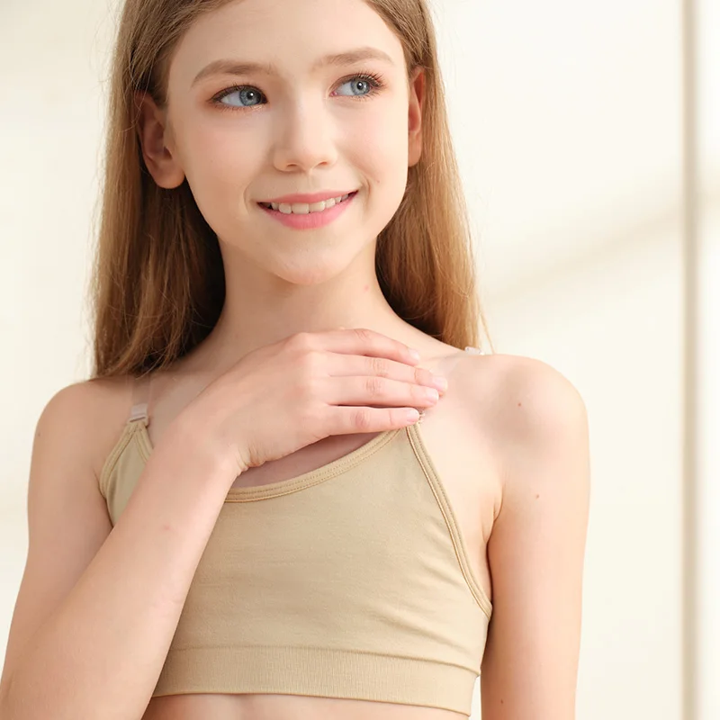 Soutien-gorge de danse de Ballet pour filles, couleur chair, sans couture, pour pratique de la gymnastique, avec 2 paires de bretelles transparentes et coussinets en Silicone, soutien-gorge de danse