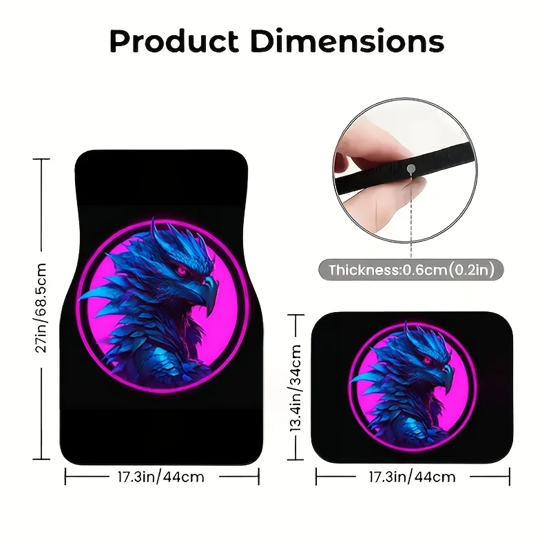 4pcs Glowing Blue Eagle Car Floor Mats | Cool Neon Pattern, Universal Fit, Non-Slip And Dirt-Resistant, Perfect Gift For Family