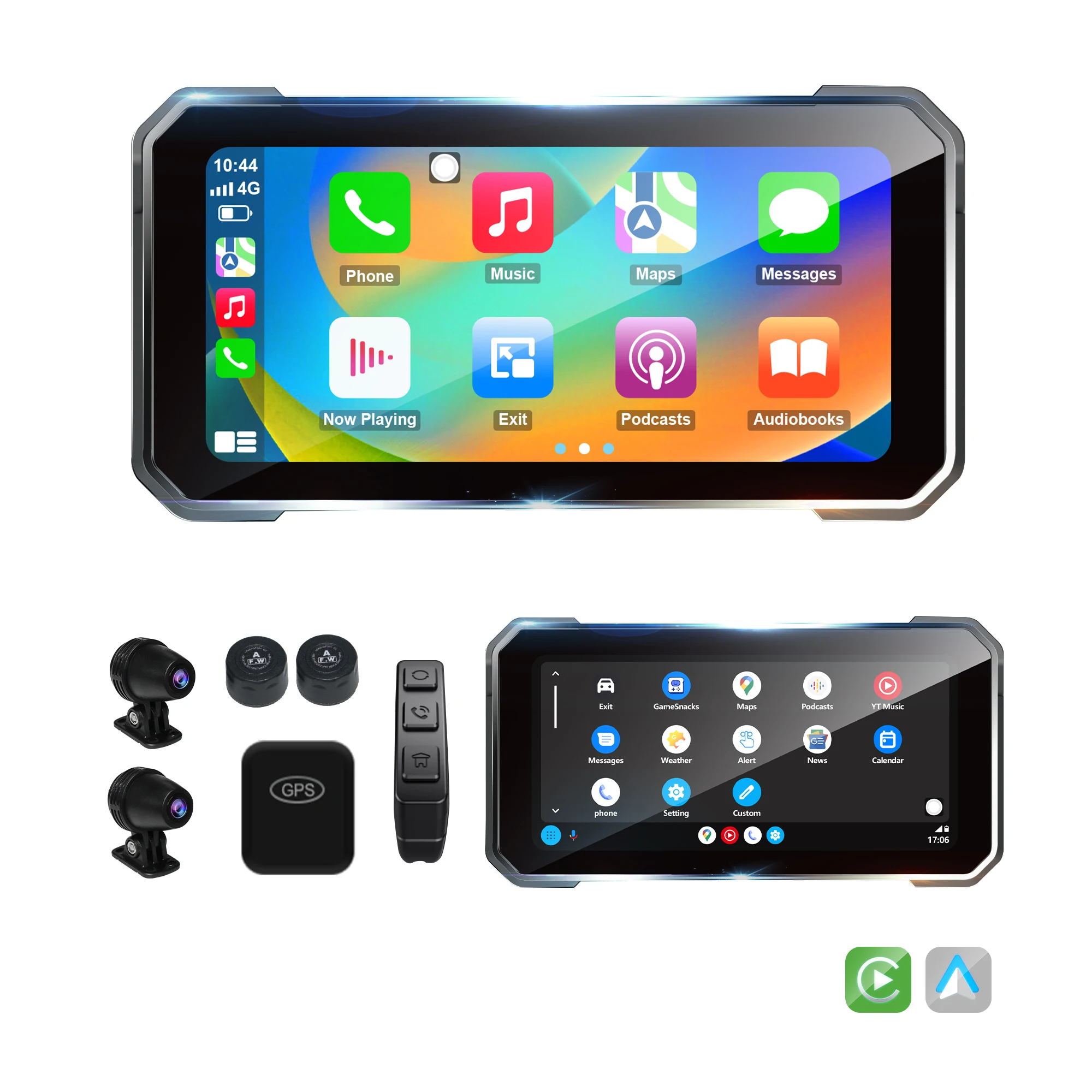 For Android System for Dual Recorder Motorcycle Carplay Androidauto DVR TPMS Monitoring GPS Tracking