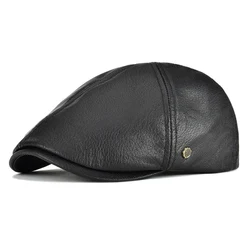 VOBOOM Leather Flat Cap Men Fall Winter Cabbies Hat Brown Black Ivy Caps Soft Smooth Textured Golf Hats 154