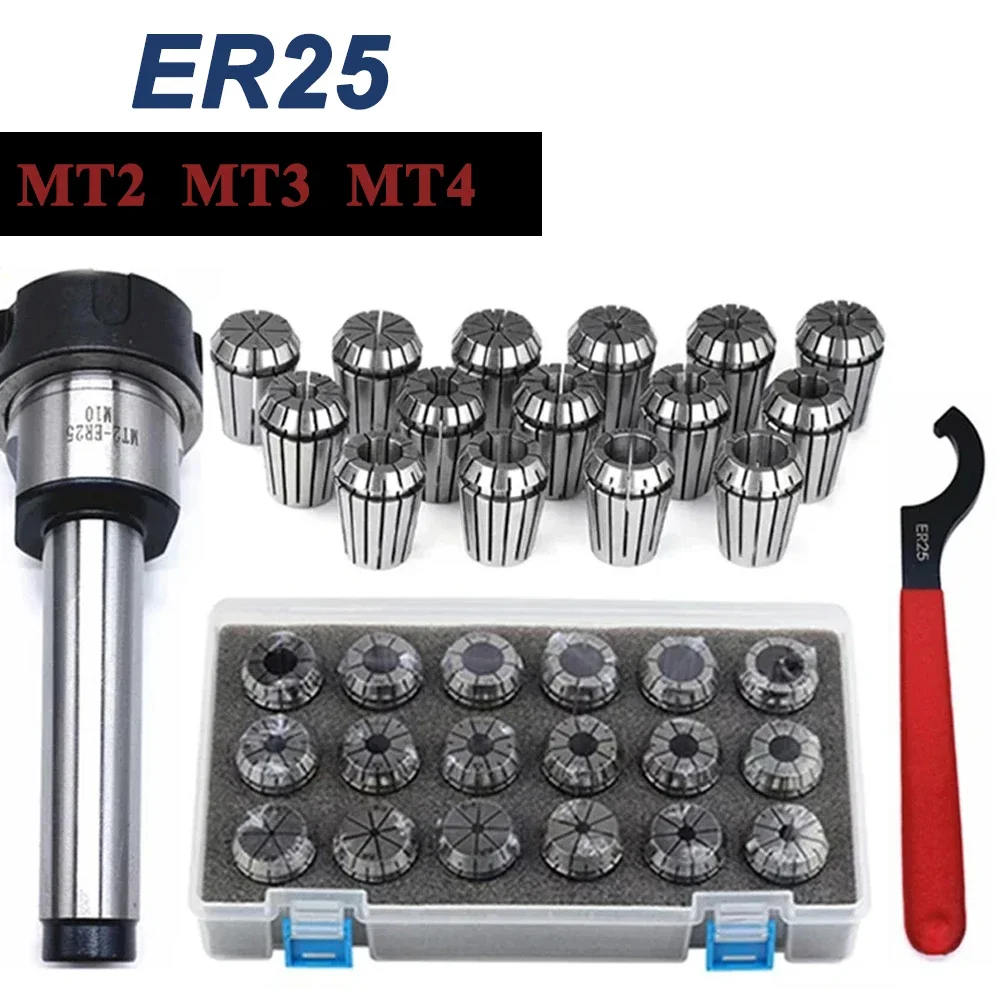 

ZHDE ER25 Spring Clamps 9PCS MT2 ER25 M12 1PCS ER25 Wrench 1PCS Collet Chuck Morse Holder Cone For CNC Milling Lathe tool