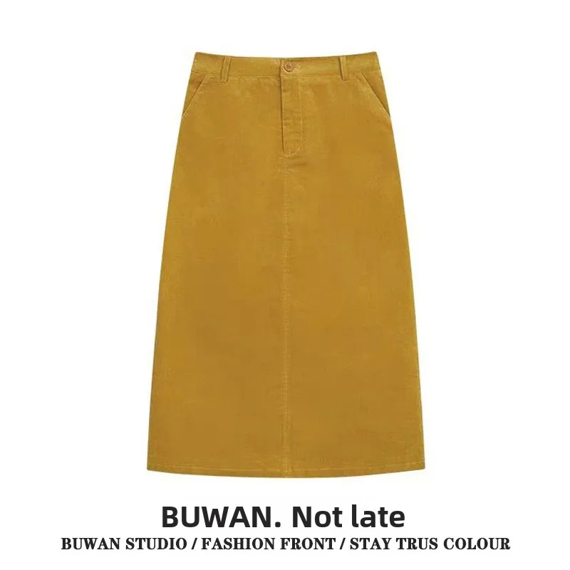 

Винтажные юбки А-силуэта и миди из вельвета цвета горчицы, осенняя коллекция 2024, универсальные, стройнящие, короткие и длинные юбки для повседневной носки