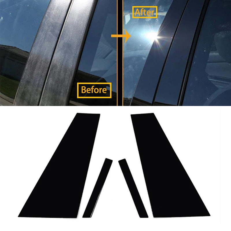 4Pcs Gloss Black Pillar Post Door Side Window Decor Molding Trim Cover Fit For Mercedes-Benz CLS-Class 2012 2013 2014 2015 2016