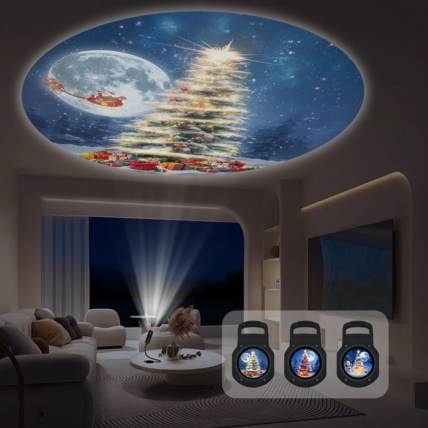 

1 light and 3 Christmas picture projection lights, three light and shadow can be replaced, Christmas atmosphere light gift