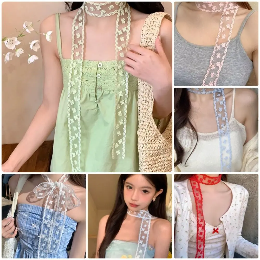 

1Pcs New Long Ribbon Head Scarf White Lace Hair Scarf Embroidery 160cm Bowknot Hairband Kerchief Summer Headwear
