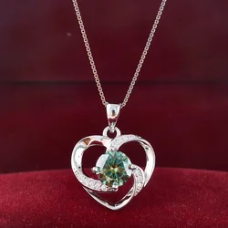 100% Blue Green Moissanite Necklace Pendant For Women 1.0ct  925 Silver Jewelry Wedding Sparkling Round Cut Moissanite Pendant