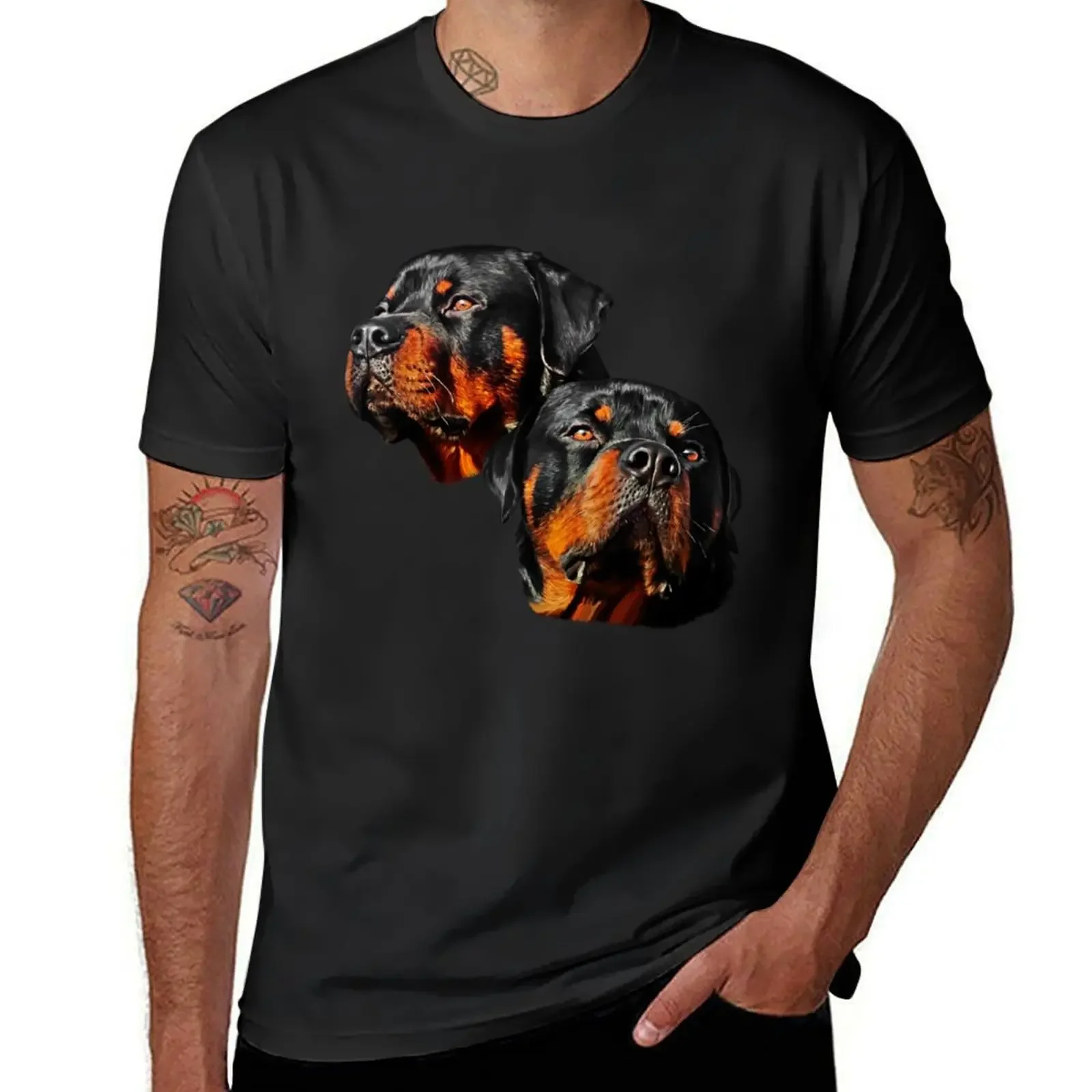 

Rottweiler dog portrait T-Shirt cotton graphic tees anime Men's t shirts