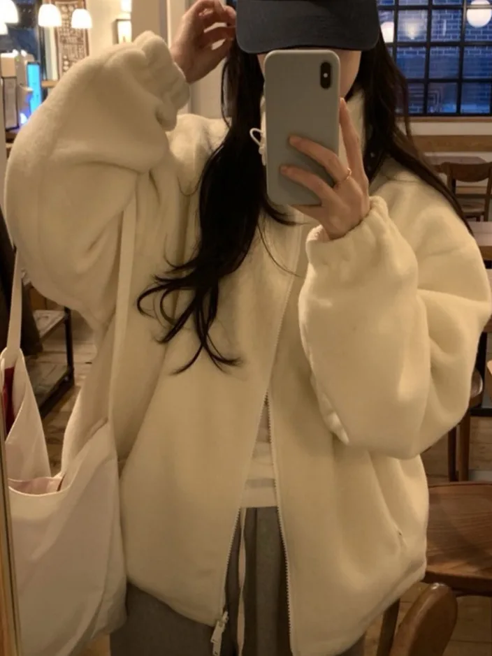 

Korean Sle Stand Collar Dstring Fce Warm Outerwear Women Winter New Loose Versatile Design Zipper Top