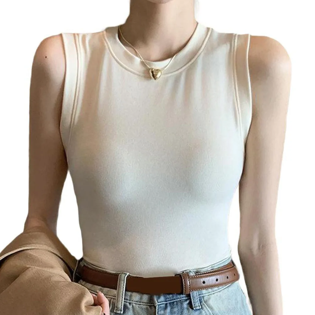 Sleeveless Camisole Vest Women Round Neck Basic Tops Undershirt with Coverage for Side Cleavage for Everyday Use