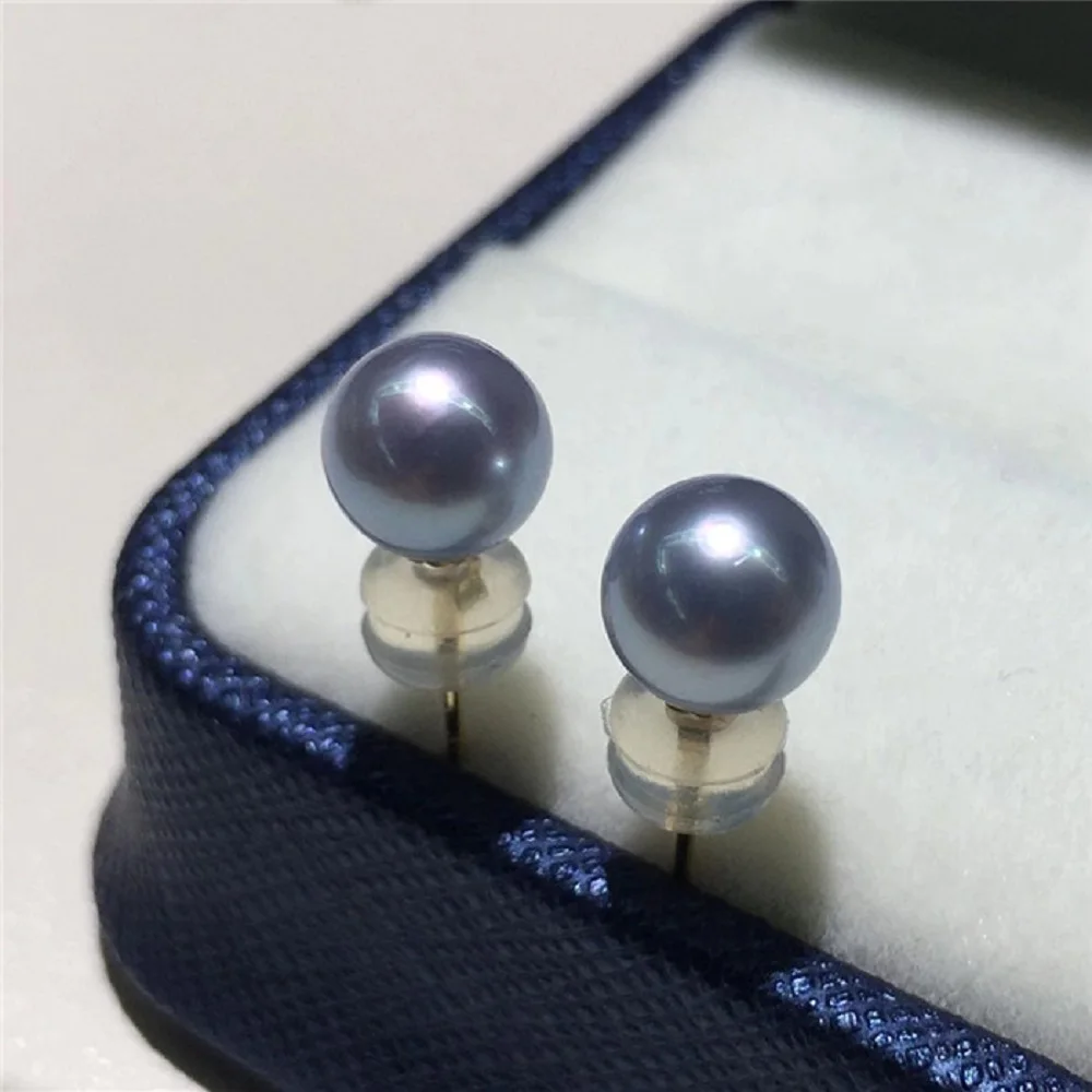 

Natural AAAA9-10mm 10-11mm South Sea Grey Round Pearl Earrings 925s