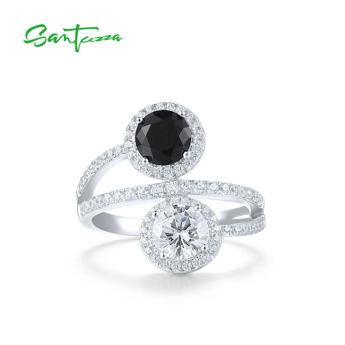 SANTUZZA 925 Sterling Silver Rings For Women Black Spinel White CZ Charming Elegant Rings Wedding Gifts Fine Fashion Jewelry - Image 2