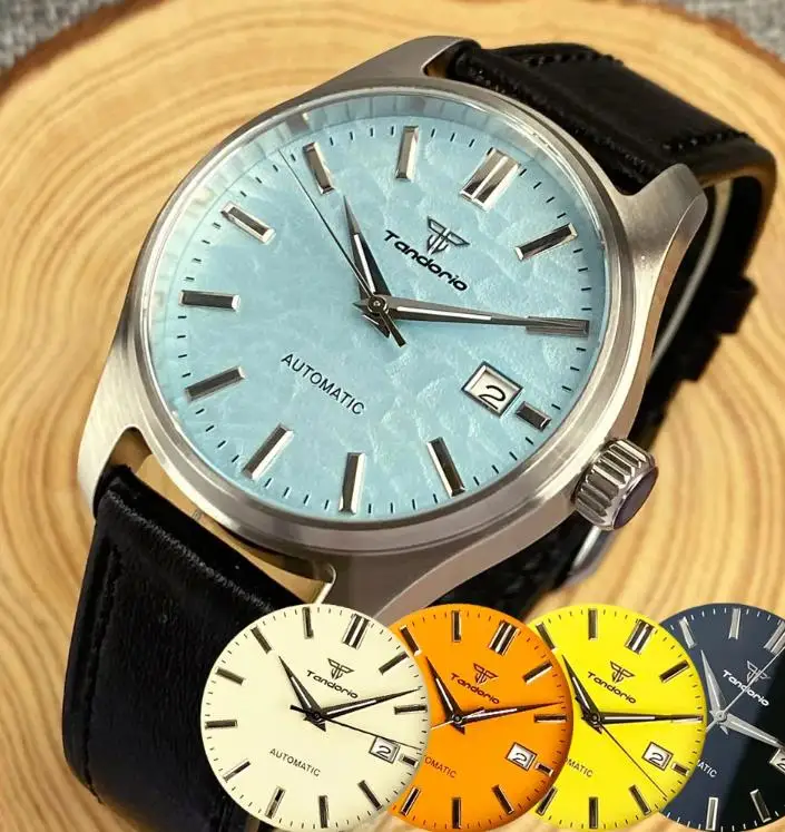 Tandorio Wave Stripe Dial Blue Yellow pilot watch 39mm Automatic Pilot Watch for Men 200m Waterproof NH35A Sapphire Glass