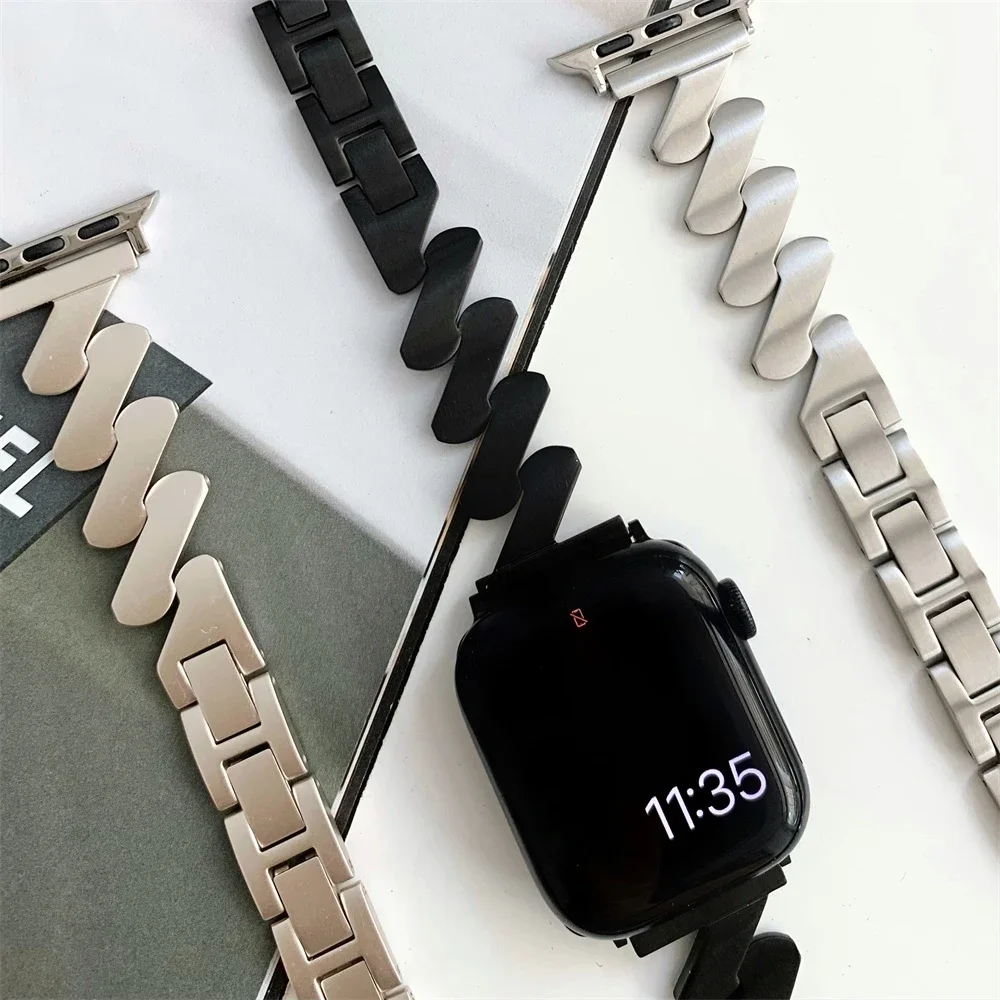 Steel Chain Strap for Apple Watch band 8 49mm 45mm 42mm 44mm woman Bracelet for Iwatch Series 7 6 se 5 4 3 41mm 38mm 40mm correa