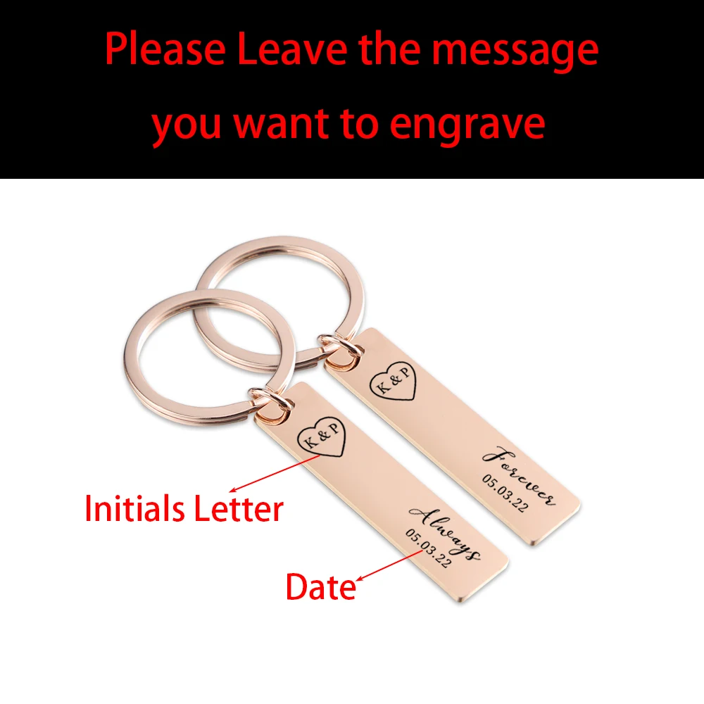 2pcs Custom Matching Couple Keyring Personalized Initials and Date Couple Keychain Valentines Gift for Boyfriend/Girlfriend/Wife