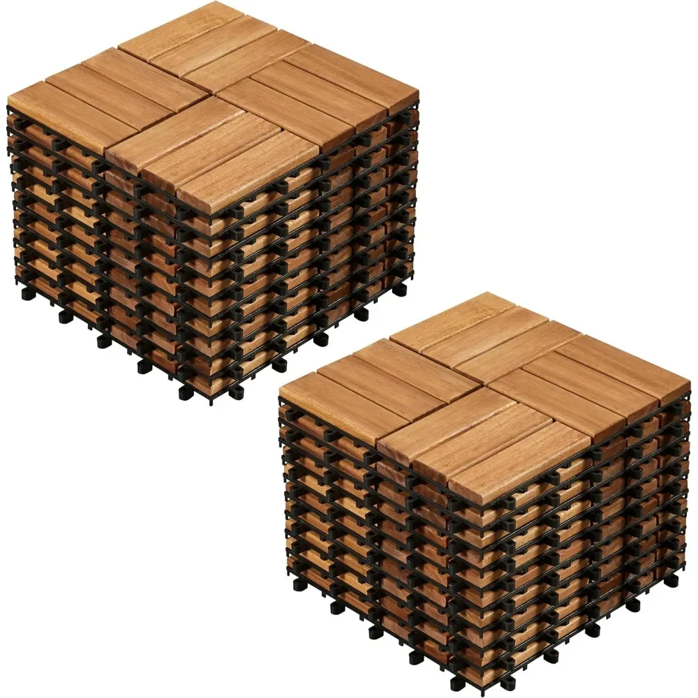

30pcs Acacia Wood Deck Tiles - 12"x12" Interlocking Waterproof Flooring for Patio, Garden & Poolside
