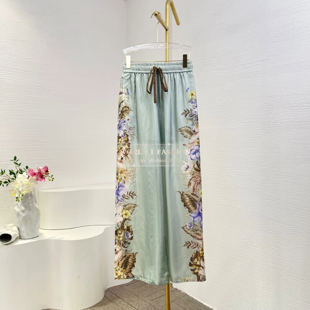 

Green Sage Floral Brid Print Long Sleeve Lapel Blouse Tops and Pants 2025 New Design