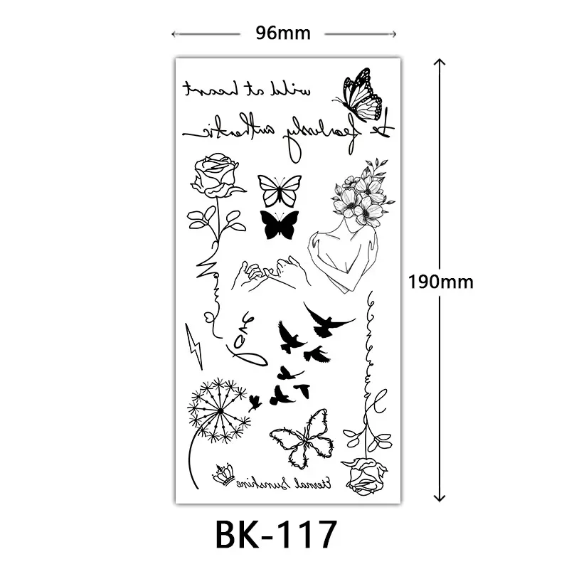 Black Flower Tattoo Sketch Tattoo Sticker Rose Blossom Tattoo Temporary Waterproof Fake Tattoo For Woman Art Tatoo