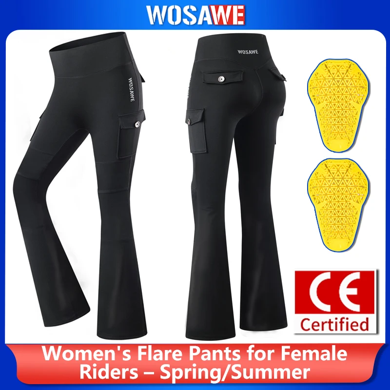 WOSAWE Women Motorcycle Riding Pants High Waist Slim Trousers with Removable Knee Pads Reflective Elastic Motorbike Biker Gear
